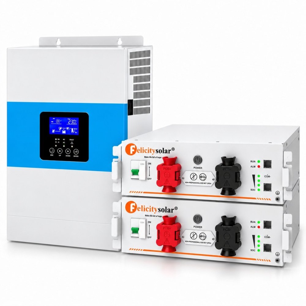 6.5 кВа LiFePO4 Felicity Solar Комплект резервного живлення:Гібридний інвертор Daxtromn SC-HFK-5500-48 + 2 акумулятора FLA48100UG1